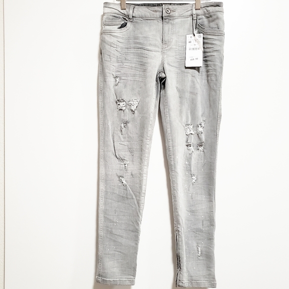 Zara Jeans Zara Denim Gray Distressed Paint Splatter Jeans Poshmark